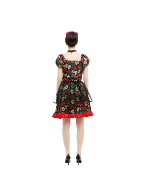 Disfraz de Catrina Corto para Mujer - Disfraces Halloween Esqueletos