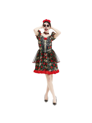 Disfraz de Catrina Rojo Largo