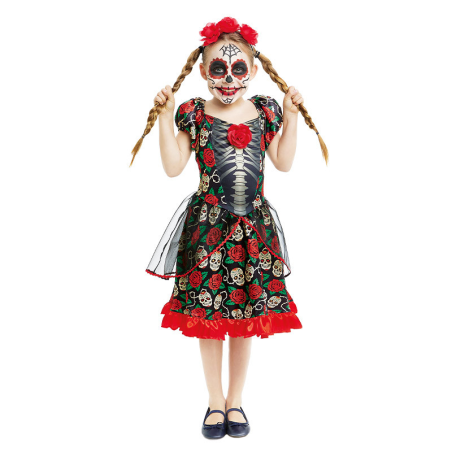 Disfraz de Catrina Rosa Largo Infantil