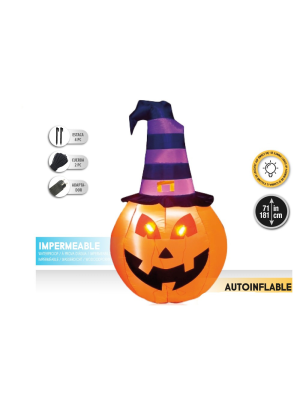 Calabaza con Sombrero de Bruja Hinchable con Led