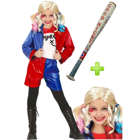 Disfraz de Harley Quinn con Bate para Niña - Disfraces Halloween Payasos Joker