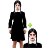 Disfraz de Miércoles con Peluca para Mujer - Disfraces de la Familia Addams