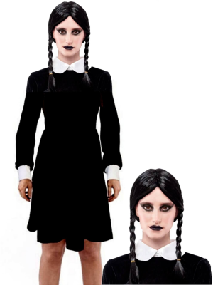 Disfraz de Miércoles con Peluca para Mujer - Disfraces de la Familia Addams