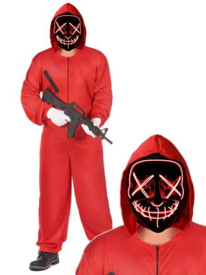 Disfraz de Asesino Rojo con Mascara de la Purga con Luz