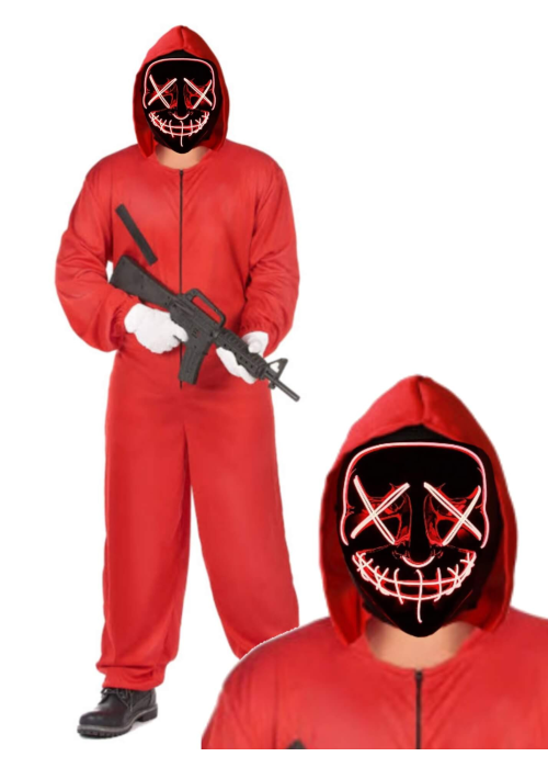 Disfraz de Asesino Rojo con Mascara de la Purga con Luz