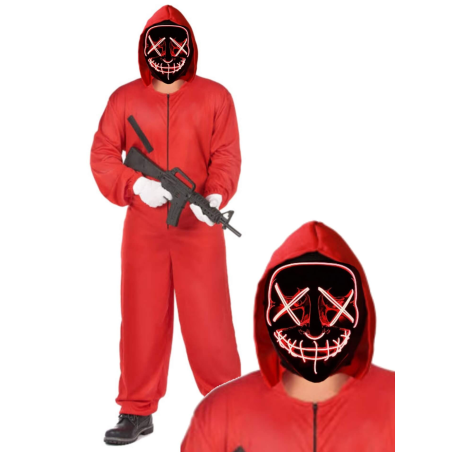 Disfraz de Asesino Rojo con Mascara de la Purga con Luz