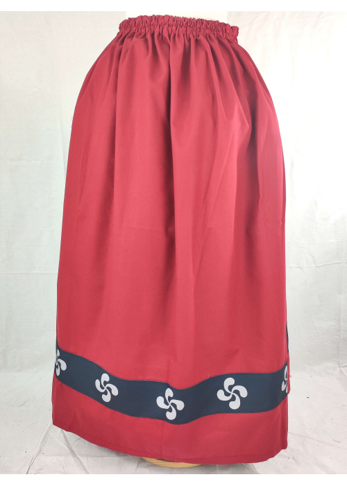 Falda Casera Granate Bies Negro con Lauburus- Trajes Regionales Vascos