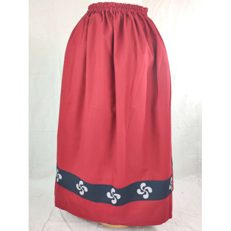 Falda Casera Granate Bies Negro con Lauburus- Trajes Regionales Vascos