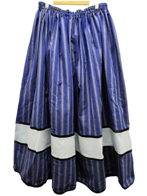 Falda Casera Rayas  Azul y Gris Bies Gris y Vainica Negra