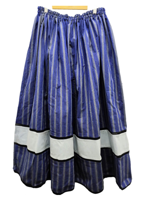 Falda Casera Rayas  Azul y Gris Bies Gris y Vainica Negra