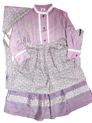Conjunto Casera Rosa con Rayas y Bies de Flores