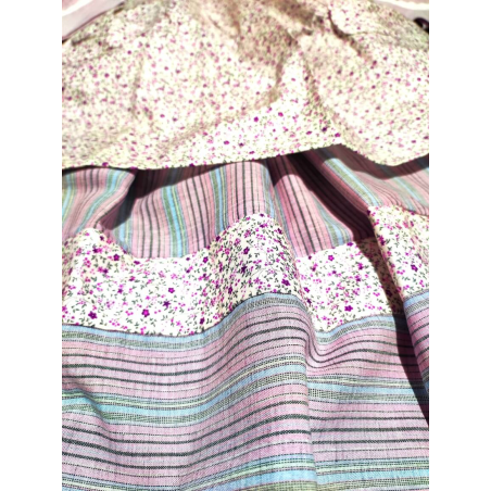 Conjunto Casera Rosa con Rayas y Bies de Flores
