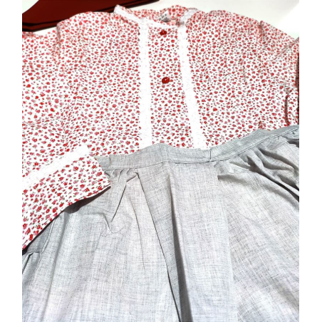 Conjunto Casera Flores Granate con Bies de Flores