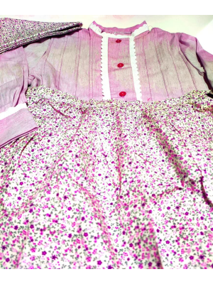 Conjunto Casera Rosa con Rayas y Bies de Flores