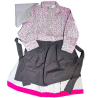 Conjunto Casera Rosa Flores y Gris con Bies Fucsia