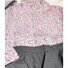 Conjunto Casera Rosa Flores y Gris con Bies Fucsia