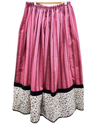Falda Casera Granate Rayas, Bies Negro y Flores