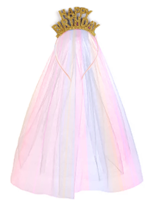 Diadema Happy Birthday con Velo Arcoiris