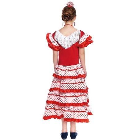 Disfraz de Sevillana Blanco y Rojo Niña