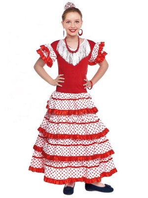 Disfraz de Sevillana Blanco y Rojo Niña