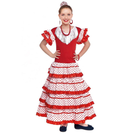 Disfraz de Sevillana Blanco y Rojo Niña