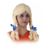 Peluca  Con Trenzas Rubia y Lazo Azul