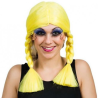 Peluca  Con Trenzas Amarilla y Lazo Azul