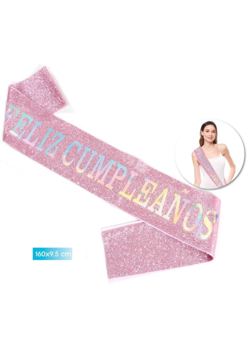 Banda Feliz Cumpleaños Rosa Gliter