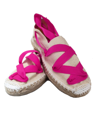 Alpargata Beige con cintas Rosa Fucsia - Esparteñas