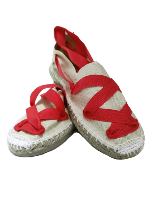 Alpargata Beige cintas Rojas - Esparteñas trajes regionales