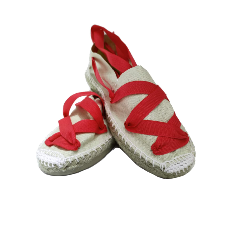 Alpargata Beige cintas Rojas - Esparteñas trajes regionales