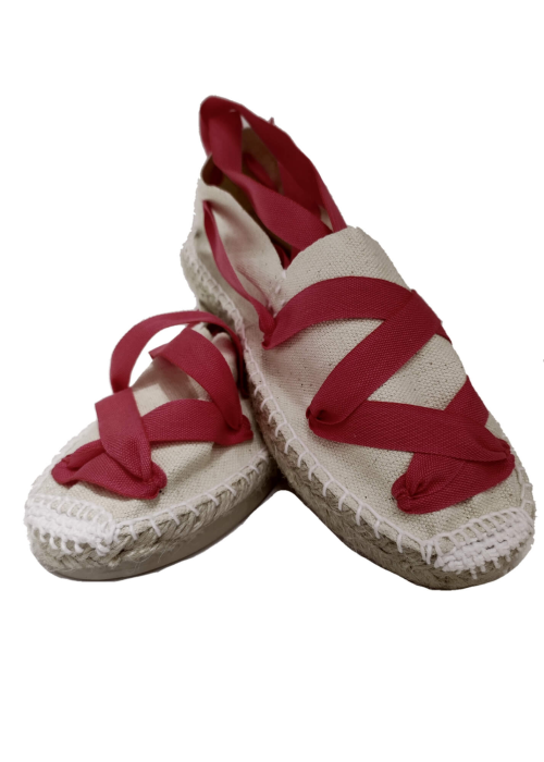 Alpargata Beige cintas Granate - Esparteñas trajes regionales