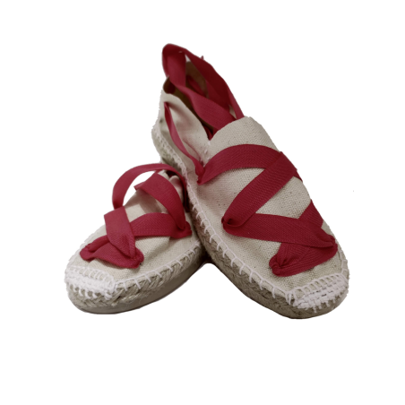 Alpargata Beige cintas Granate - Esparteñas trajes regionales