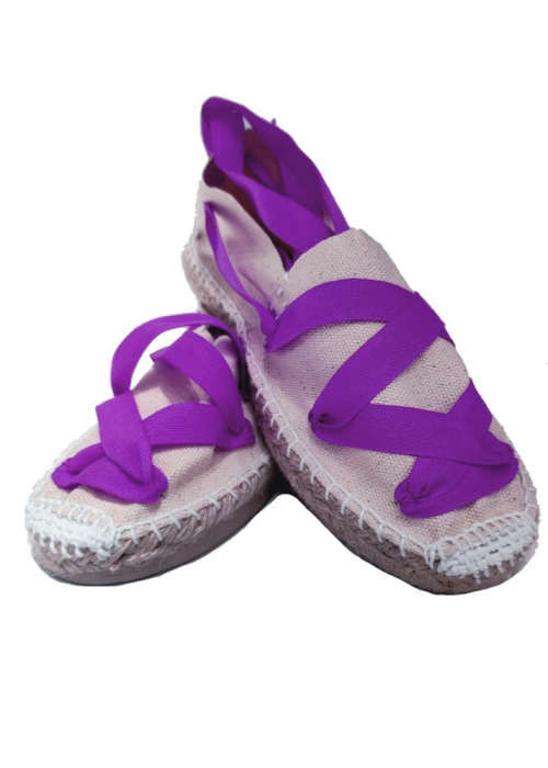 Alpargata Beige cintas Moradas - Esparteñas trajes regionales