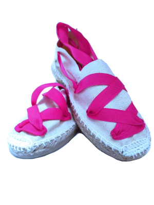 Alpargatas Blancas cintas Rosa Fucsia