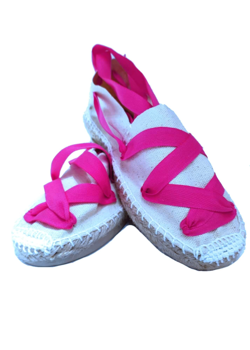 Alpargatas Blancas cintas Rosa Fucsia