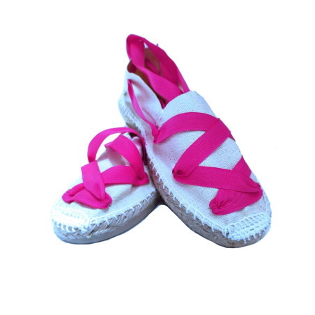 Alpargatas Blancas cintas Rosa Fucsia