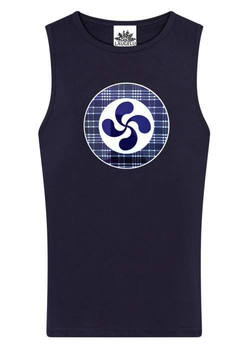 Camiseta Lauburu Circulo cuadros Tirantes Azul Infantil - Trajes Vascos