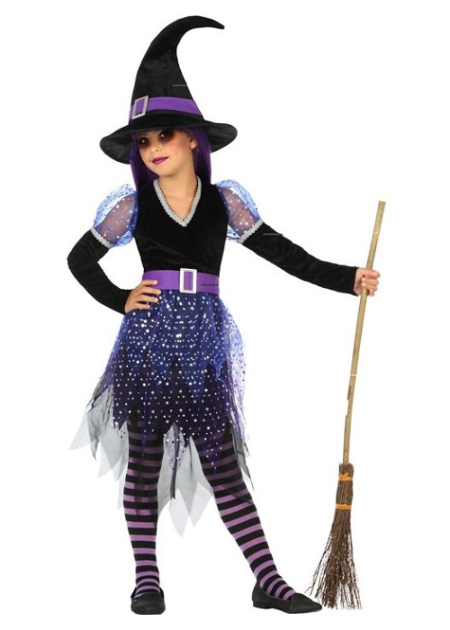 Disfraz de Bruja Morada Brillos Infantil