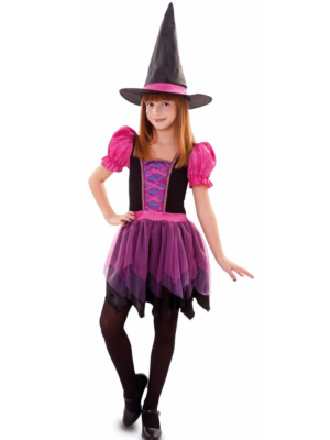 Disfraz de Bruja Rosa Tul Infantil