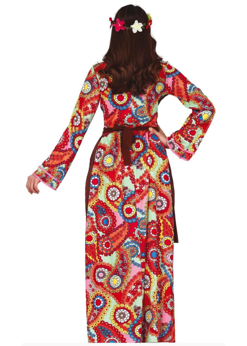 Disfraz Hippie Flower Power Para Mujer – Vestido Corto De Los Años 70 Con Estampado Floral Y Diadema A Juego, Ideal Para Carnaval, Fiestas Temáticas Y Halloween, Talla S (36-38)