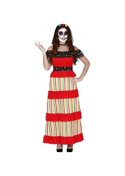 Disfraz de Catrina Largo Rayas