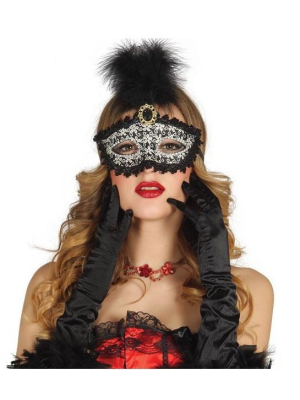 Antifaz con Plumas Negro - Mascaras y Antifaces