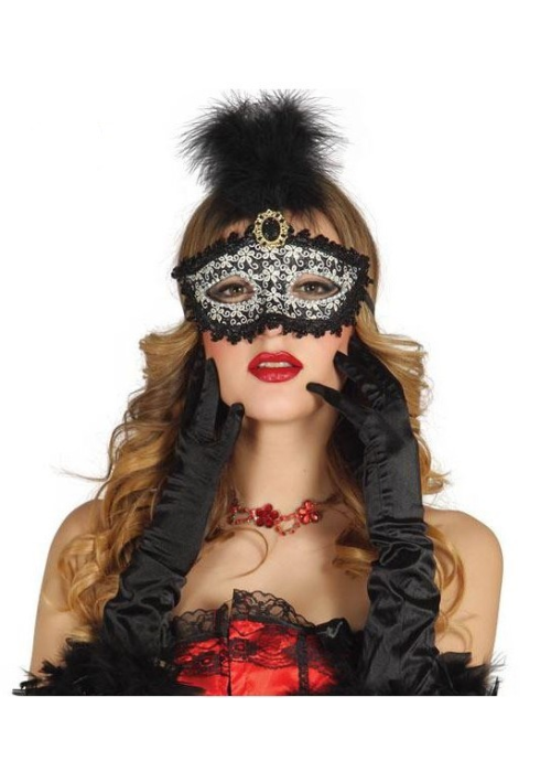 Antifaz con Plumas Negro - Mascaras y Antifaces