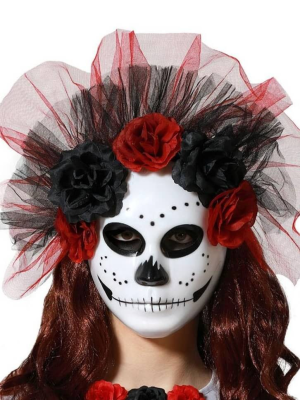 Mascara Catrina Flores y Tul - Mascaras Esqueletos y Calaveras