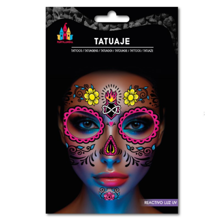 Tatuaje Cara Catrina Glitter