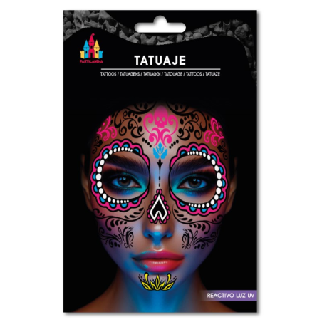 Tatuaje Cara Catrina Glitter