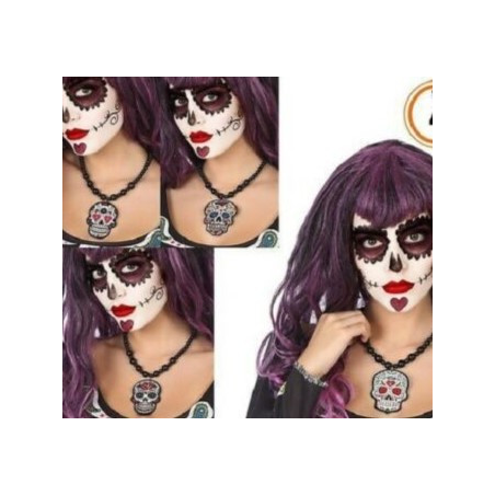 Collar Calavera Mexicana Bolas (1 Unid.) - Complementos Disfraces Halloween