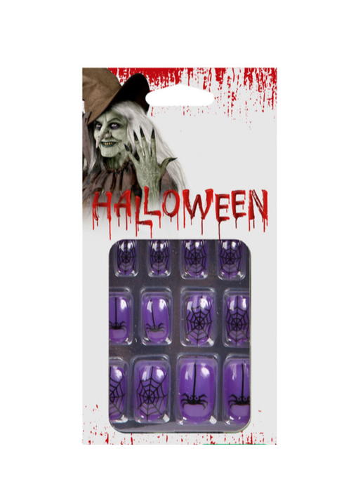 Uñas con Telarañas Moradas - Complementos Disfraces Halloween