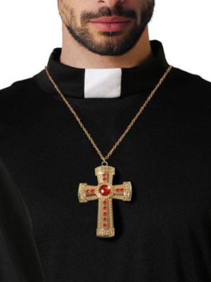 Collar Cruz Dorada y Roja - Complementos Disfraces Halloween